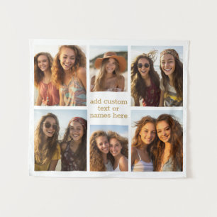 6 Photo Collage Minimalist - Gold and White Grid Tapestry