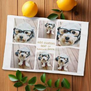 6 Photo Collage Minimalist - Gold and White Tea Towel