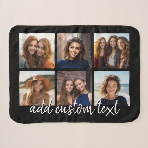6 Photo Collage Minimalist Handwritten Name black Sherpa Blanket