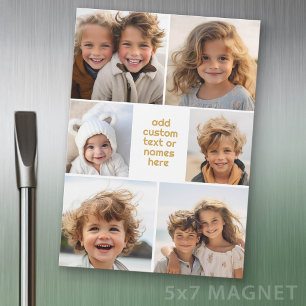6 Photo Collage Minimalist - white and gold Magnet