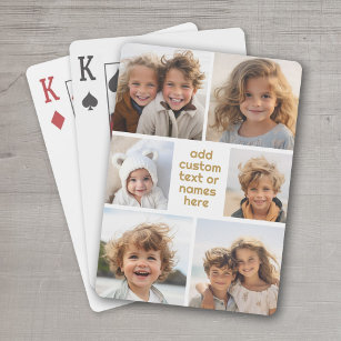 6 Photo Collage Minimalist - white and gold Playing Cards