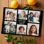 6 Photo Collage Minimalist - with White Text Tea Towel<br><div class="desc">A collage of 6 photos in a fun grid with different sizes. A simple design with snapshots and a text block. Crop photos into squares before uploading. To adjust photos or change colours,  click on the customise area to make changes.</div>