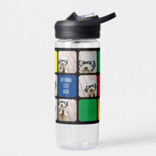 6 photo collage modern cube red blue green yellow water bottle