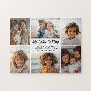 6 Photo Collage - Modern Minimal Grid with Script Jigsaw Puzzle