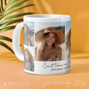 6 Photo Collage - Modern Minimal Grid with Script Large Coffee Mug