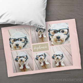6 Photo Collage Name Minimalist - Can Edit colour Pillowcase