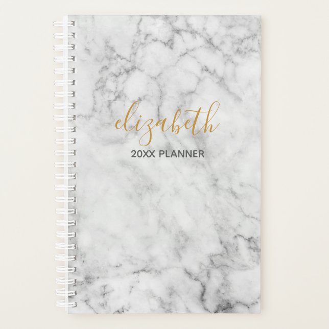 6 Photo Collage on Back - Marble Script Front Planner (Front)