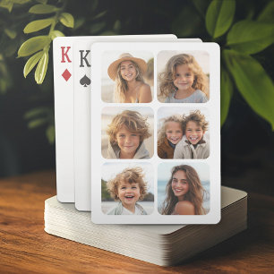 6 Photo Collage on white - rounded corners Playing Cards