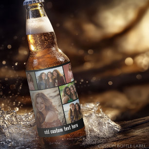 6 Photo Collage Optional Text -- Black Background Beer Bottle Label