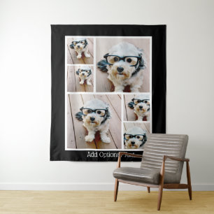 6 Photo Collage Optional Text -- black background Tapestry