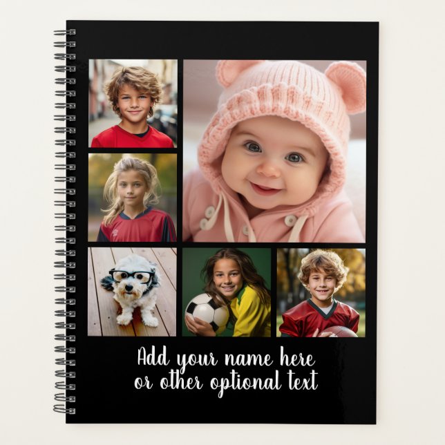 6 Photo Collage Optional Text -- Can Edit Black Planner (Front)