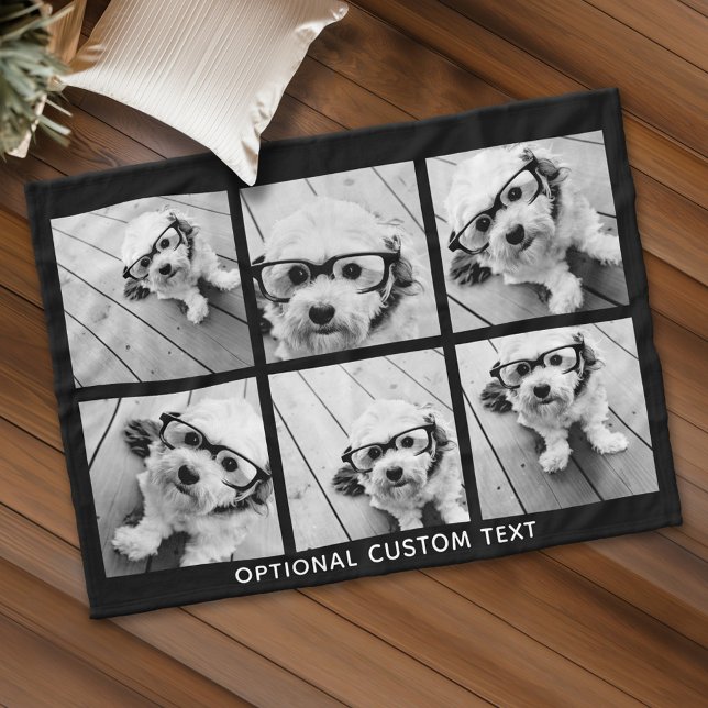 6 Photo Collage Optional Text -- CAN Edit Colour Fleece Blanket (Personalized fleece blanket with 6 photos and custom text)
