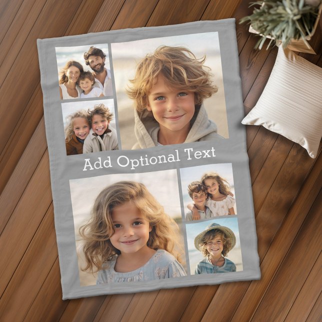 6 Photo Collage Optional Text -- CAN Edit Colour Fleece Blanket (Personalized fleece blanket with 6 photos and custom text)