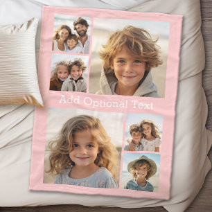 6 Photo Collage Optional Text -- CAN Edit Colour Fleece Blanket