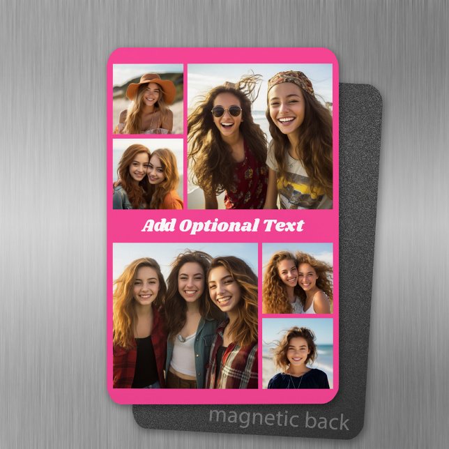 6 Photo Collage Optional Text -- CAN Edit Colour Magnet (Personalized fridge magnet with photos and custom text)