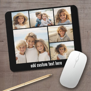 6 Photo Collage Optional Text -- CAN Edit Colour Mouse Pad