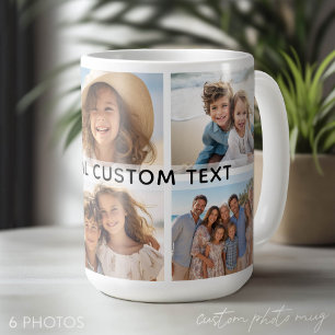 6 Photo Collage Optional Text -- Modern Minimal Coffee Mug