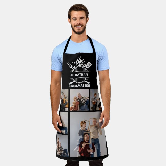 6 Photo Collage Personalised Name Grillmaster BBQ Apron (Worn)