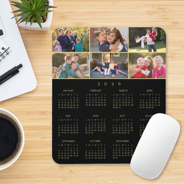 6 Photo Collage Personalized Family 2026 Calendar Mouse Pad (6 Photo Collage Personalized Family 2026 Calendar Mouse Pad)