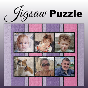 6 photo collage pink purple stripes jigsaw puzzle