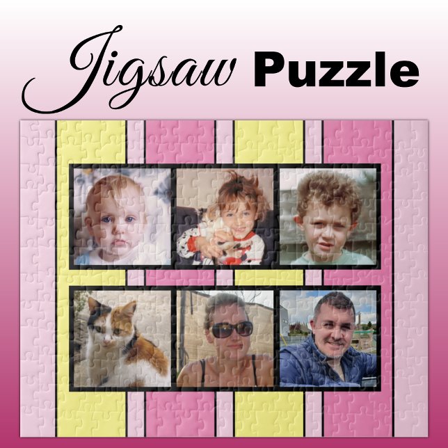 6 photo collage pink yellow stripes jigsaw puzzle (Creator Uploaded)