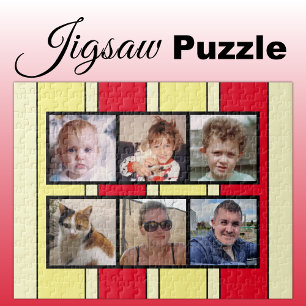6 photo collage red yellow stripes jigsaw puzzle