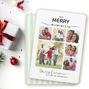 6 Photo Collage Simple Merry Memories Christmas Holiday Card