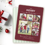 6 Photo Collage Simple Merry Memories Christmas Holiday Card<br><div class="desc">This Christmas card features a simple collage of family photos on a dark red background. At the top,  the phrase “MERRY memories” is prominently displayed,  blending a bold,  festive font with elegant script. The card offers space for 6 family photos,  one larger and 5 smaller square photos.</div>