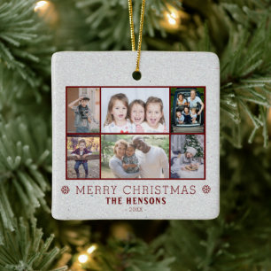 6 Photo Collage Snow Christmas Family Ceramic Ornament