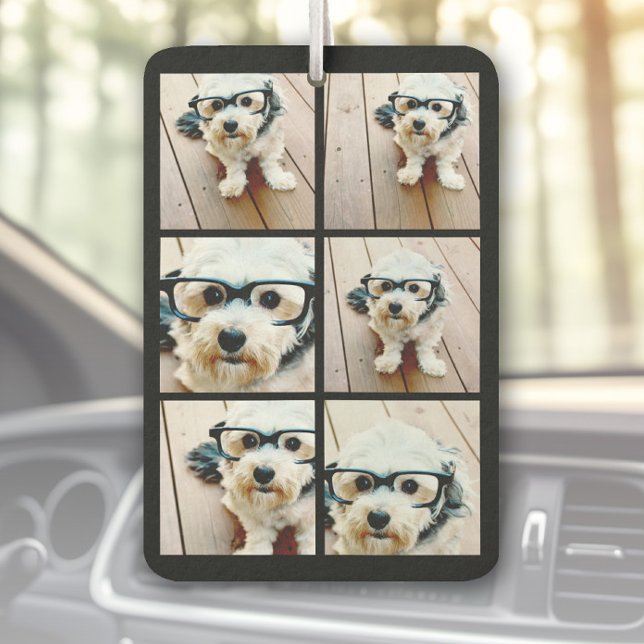 6 Photo Collage - stacked grid black Car Air Freshener (Custom Air Freshener with Photo Collage)