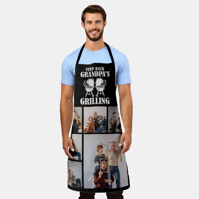 6 Photo Collage Stand Back Grandpa's Grilling Apron (Worn)