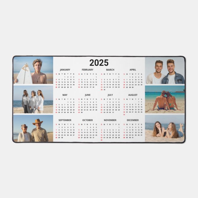 6 Photo Collage US 2025 Year At A Glance Calendar Desk Mat (Front)