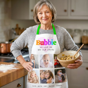 6 Photo Collage We Love You Bubbie Multicolor Bold Apron