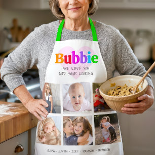 6 Photo Collage We Love You Bubbie Multicolor Bold Apron