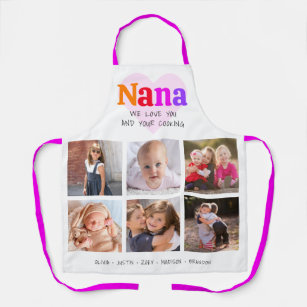 6 Photo Collage We Love You Nana Colourful Rainbow Apron