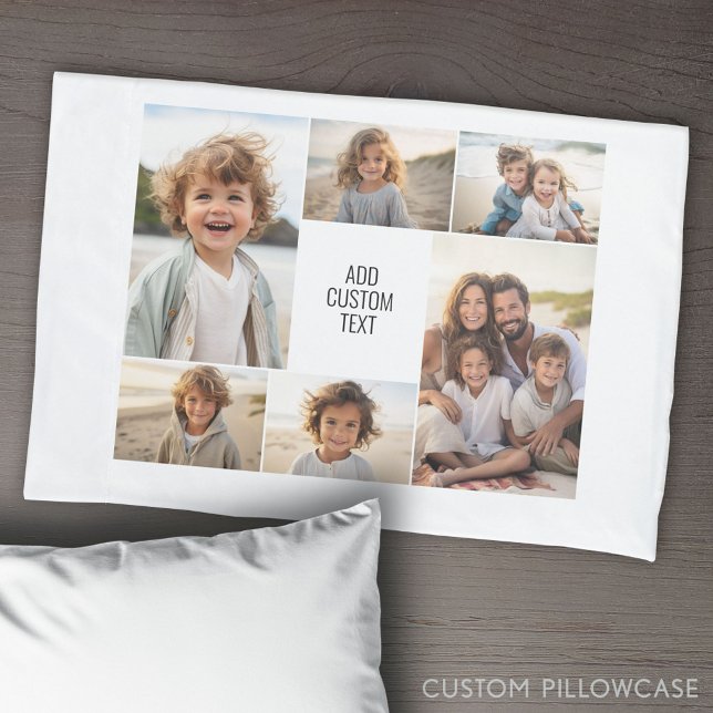 6 photo collage - white background - black text pillowcase (Create Your Own Photo Collage Pillowcase)