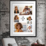 6 photo collage - white background - black text poster<br><div class="desc">6 photos in an uneven pattern surround an opening for three lines of text. Use 2 square cropped photos and 4 vertical photos to make this work!
The background is white. If you want to change the colours,  click on the advanced design area and see more choices.</div>