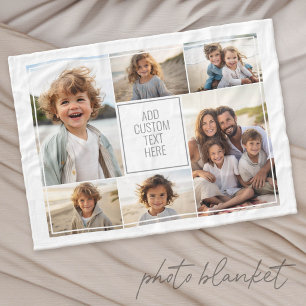 6 photo collage - white background - grey text fleece blanket
