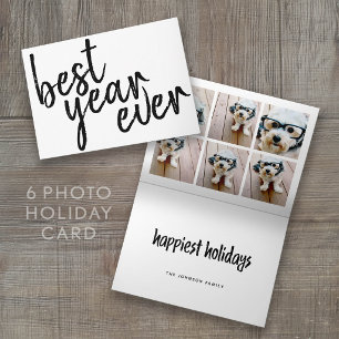 6 Photo Collage with Best Year Ever Black White Holiday Card