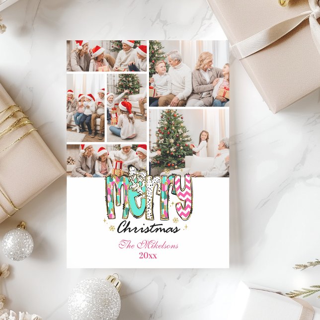 6 Photo Colourful Retro Merry Christmas Holiday Card (Creator Uploaded)