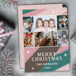 6 Photo Colourful Stripes Family Merry Christmas  Holiday Card