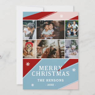6 Photo Colourful Stripes Family Merry Christmas  Holiday Card