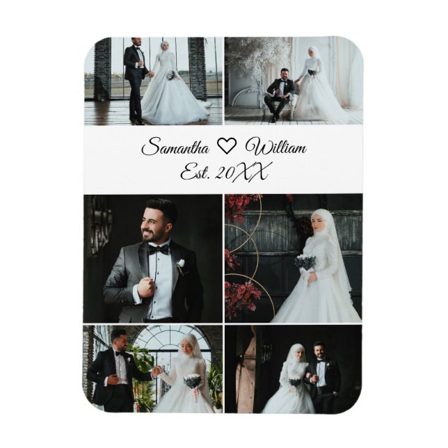 6 Photo Custom Wedding Collage with Names Magnet (Vertical)