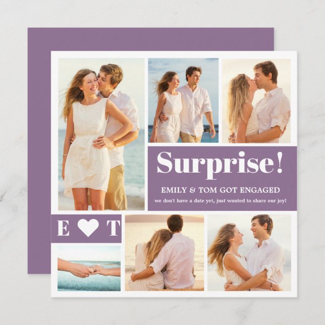 6 Photo Dusty Purple Engagement Announcement (Front/Back)