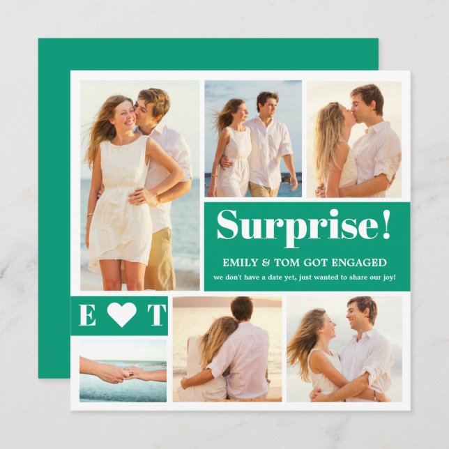 6 Photo Emerald Green Engagement Announcement (Front/Back)