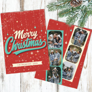 6 Photo Family Retro Christmas Cards