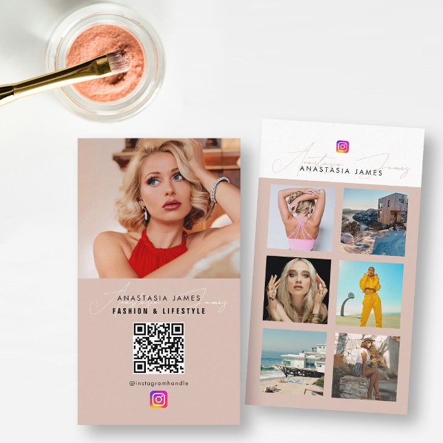 6 Photo Feed Grid Social Media QR Code Business  Card (6 Photo Feed Grid Social Media QR Code Business Business Card)