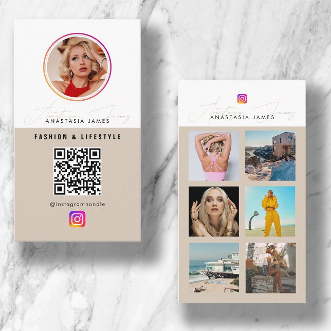 6 Photo Feed Grid Social Media QR Code Business Card (Creator Uploaded)