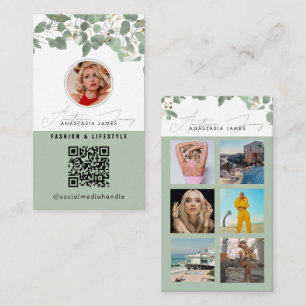 6 Photo Feed Grid Social Media QR Code Eucalyptus Business Card
