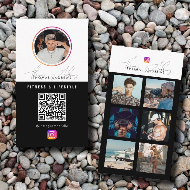 6 Photo Feed Grid Social Media QR Code Male Business Card (6 Photo Feed Grid Social Media QR Code Male Business Card)